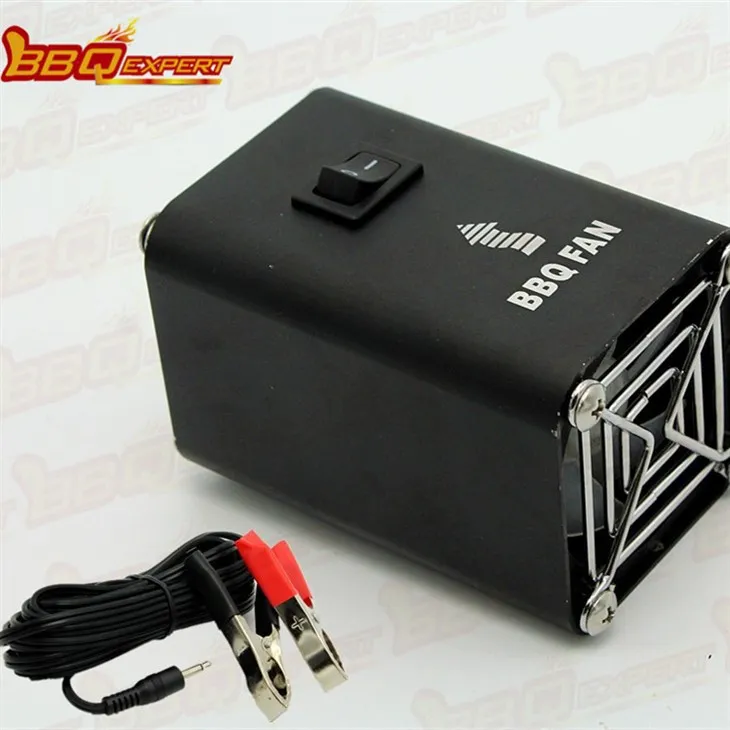 Црни алуминијумски електрични вентилатор за ватру са стартером за ваздушни роштиљ 12В вентилатор за роштиљ са алигатор копчом ФД315А(С)